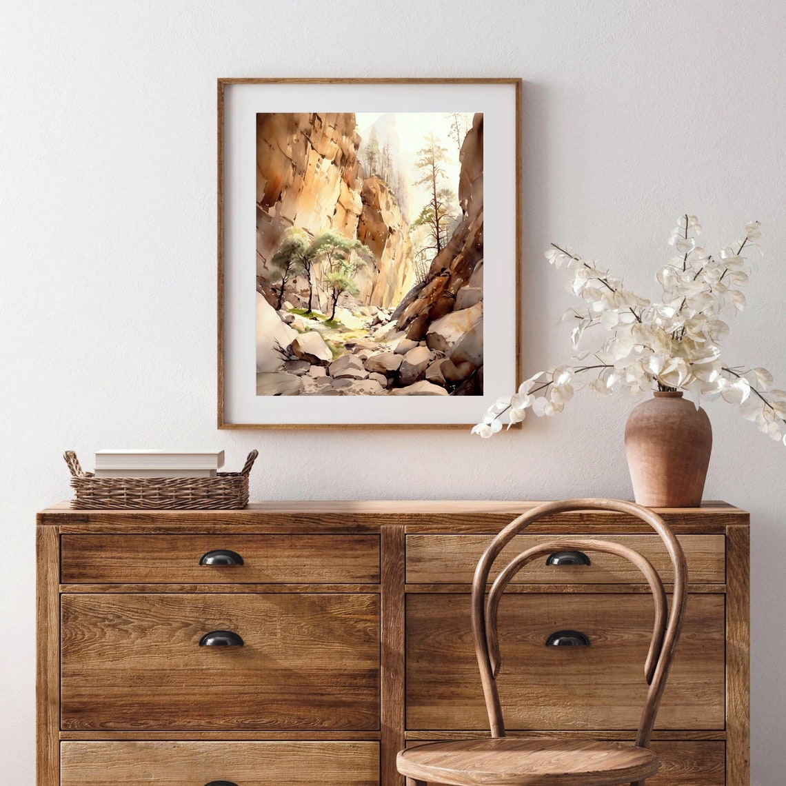 Rocky Canyon Watercolor Landscape with Trees Desert Cliffs Poster - Image 3