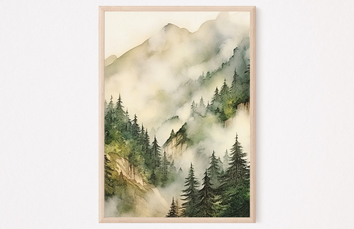 Mountain Landscape Scenery Watercolor Painting Art Print