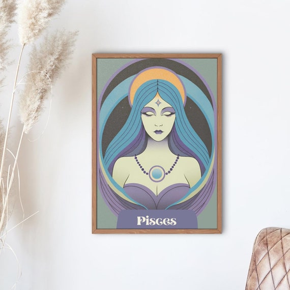 Art Nouveau Pisces Witch Zodiac Woman Print Mystical Astrology Wall Art Witchy Decor Pisces Poster