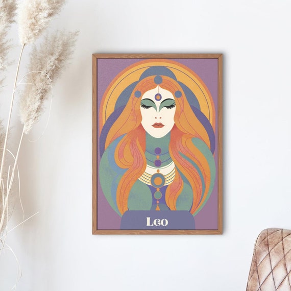 Art Nouveau Leo Witch Zodiac Woman Print Mystical Astrology Wall Art Witchy Decor Leo Poster