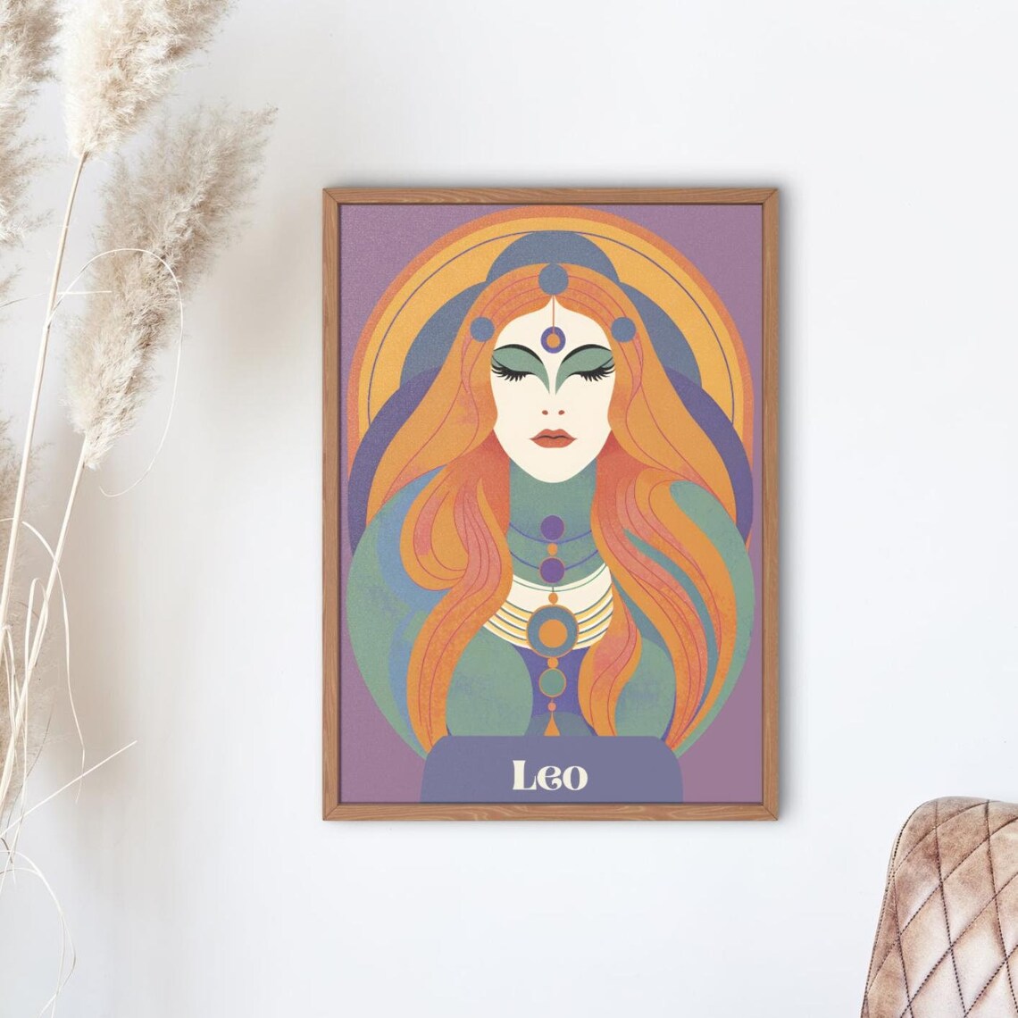 Leo Zodiac Goddess Fiery Art Nouveau Sun Witch Astrology Wall Art Poster