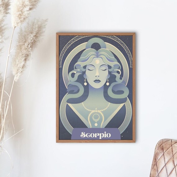 Scorpio Zodiac Woman Art Nouveau Mystical Moon Jewelry Wall Poster