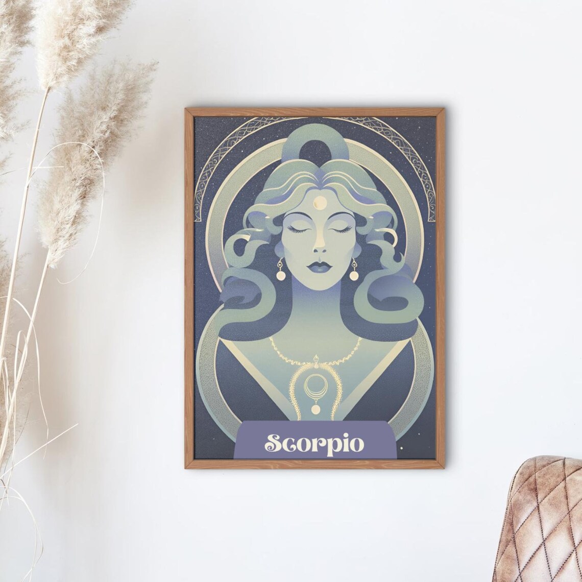 Scorpio Zodiac Woman Art Nouveau Mystical Moon Jewelry Wall Poster