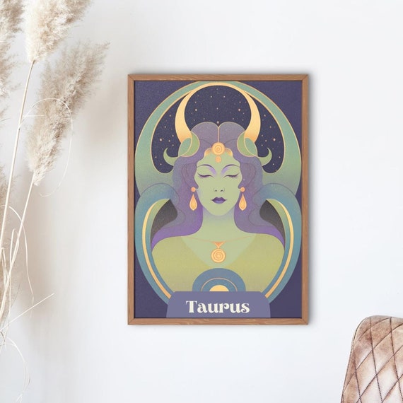 Art Nouveau Taurus Witch Zodiac Woman Print Mystical Astrology Wall Art Witchy Decor Taurus Poster