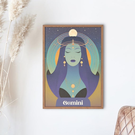 Art Nouveau Gemini Witch Zodiac Woman Print Mystical Astrology Wall Art Witchy Decor Gemini Poster
