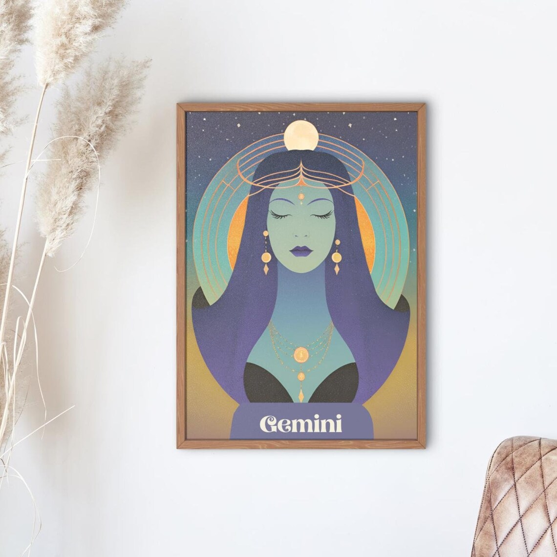 Gemini Zodiac Goddess Mystical Art Nouveau Moonlight Astrology Wall Art