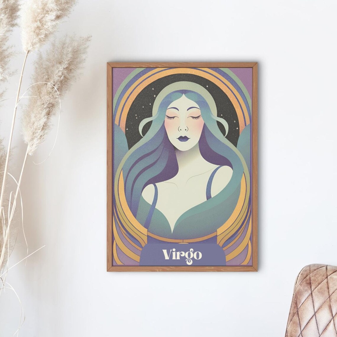 Virgo Zodiac Goddess Mystical Art Nouveau Celestial Astrology Wall Art