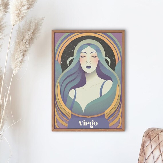 Virgo Zodiac Goddess Mystical Art Nouveau Celestial Astrology Wall Art