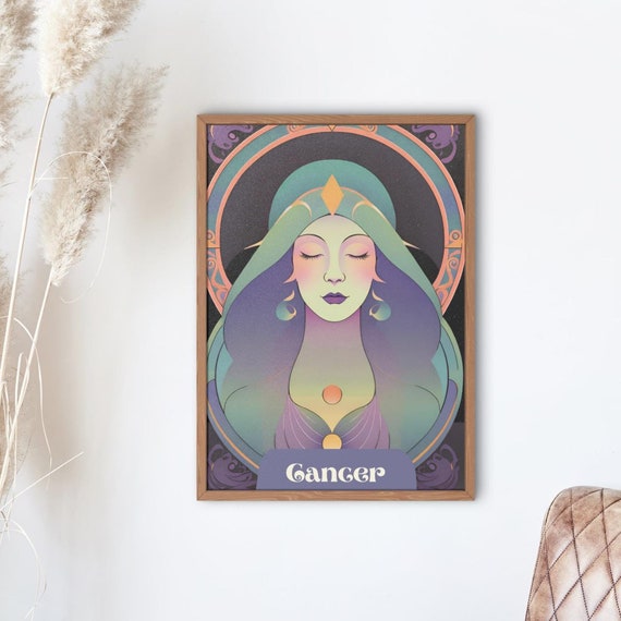 Art Nouveau Cancer Witch Zodiac Woman Print Mystical Astrology Wall Art Witchy Decor Cancer Poster