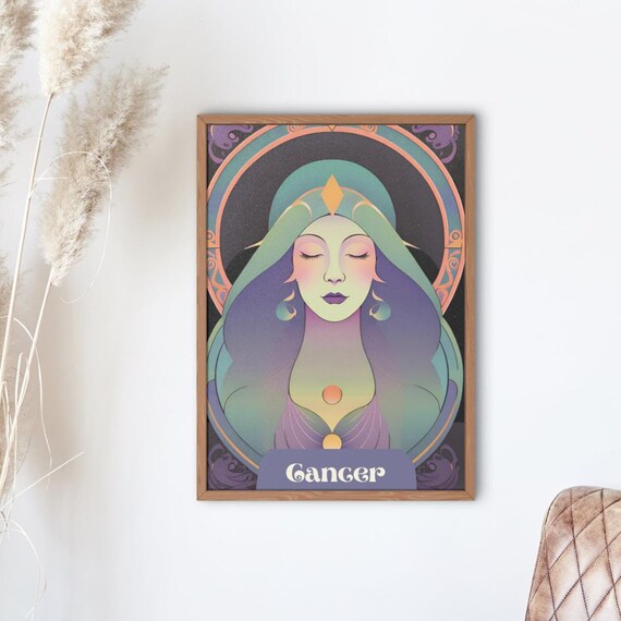 Cancer Zodiac Goddess Mystical Art Nouveau Moon Astrology Print
