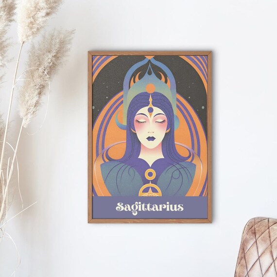 Sagittarius Zodiac Goddess Mystical Art Nouveau Witch Astrology Poster