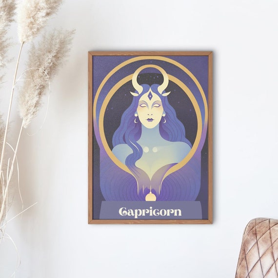 Art Nouveau Capricorn Witch Zodiac Woman Print Mystical Astrology Wall Art Witchy Decor Capricorn Poster