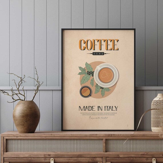 Coffee Made In Italy Vintage Retro Espresso Kitchen Wall Art