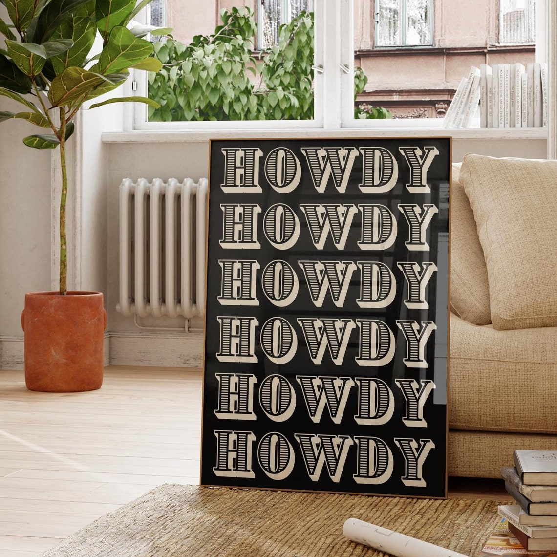 Howdy Repeat Western Typography Bold Black Cream Cowboy Poster