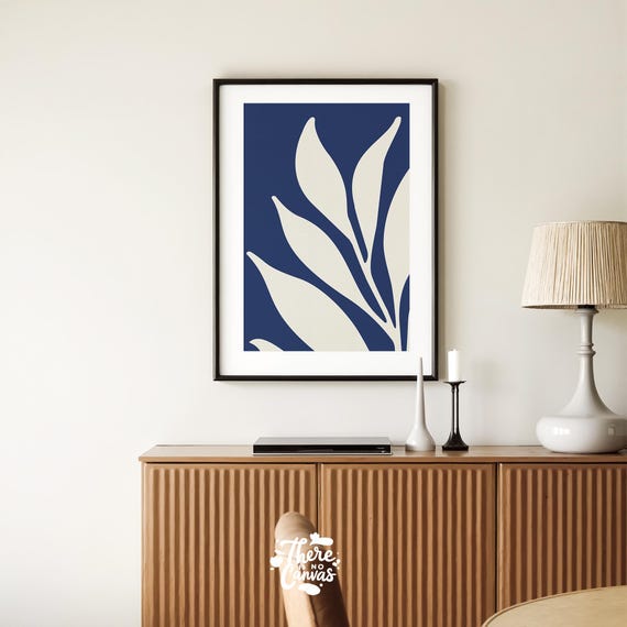 Midnight Indigo Leaf Print Abstract Botanical Wall Art Multiple Sizes