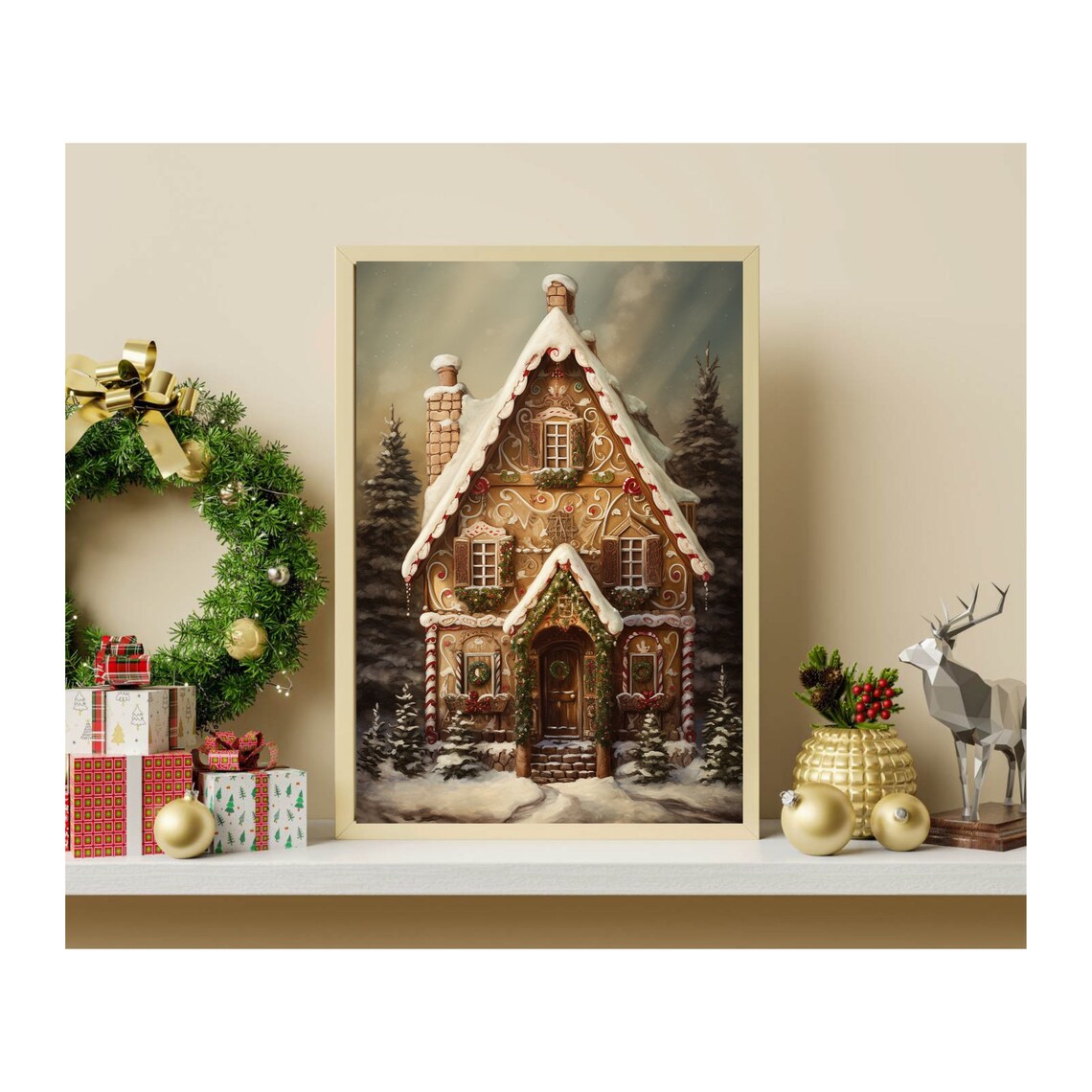 Moody Gingerbread House Christmas Wall Decor Art Print - Image 2