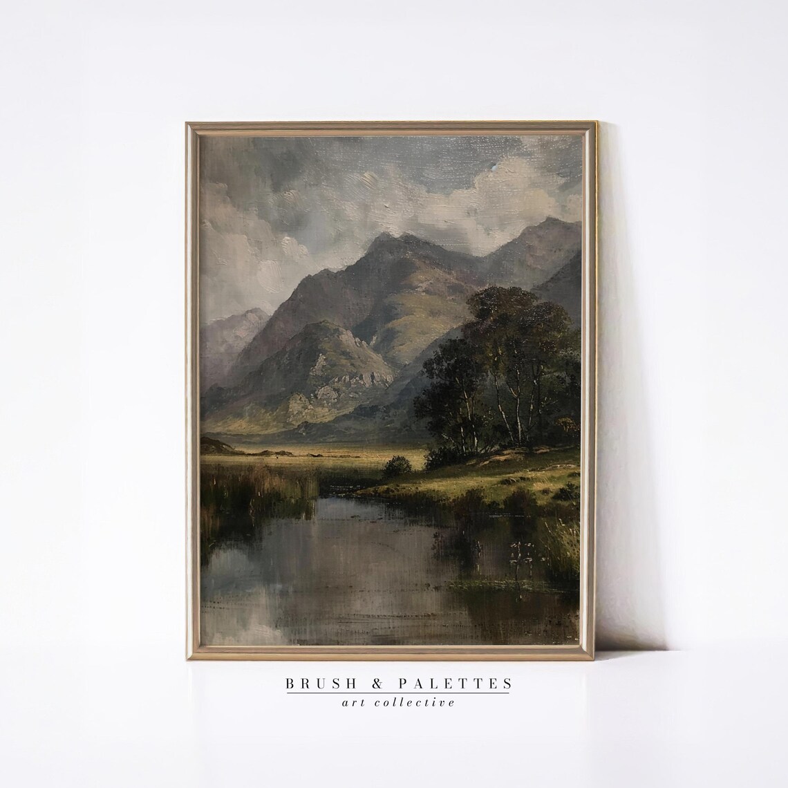 Serene Mountain Valley With Lake Vintage Landscape Oil Painting Poster