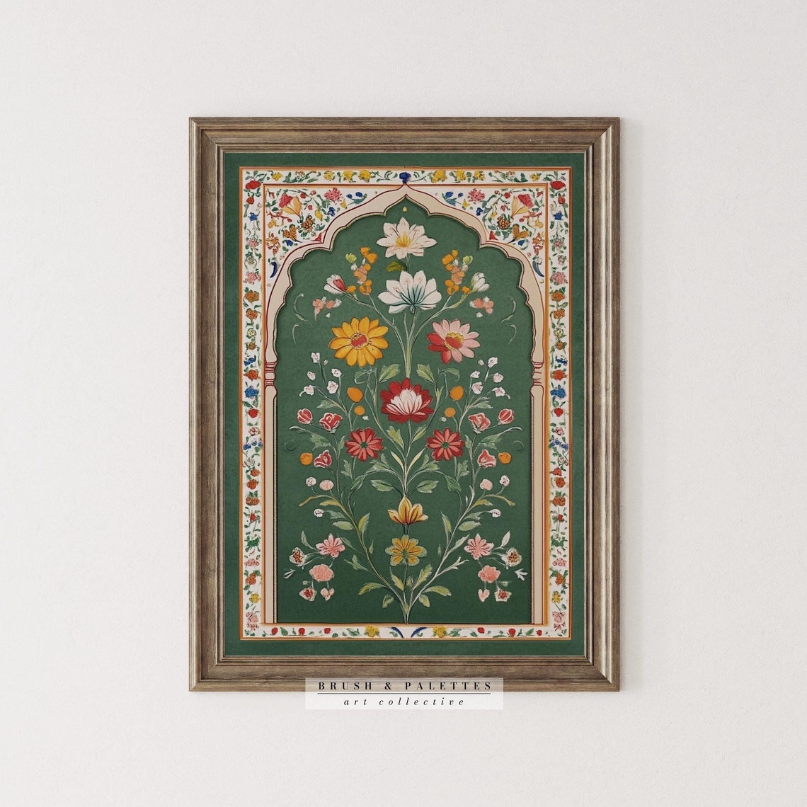 Mughal Floral Arch Art Print, Miniature Botanical Decor