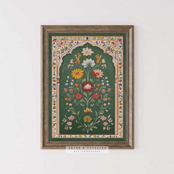 Mughal Floral Arch Art Print, Miniature Botanical Decor