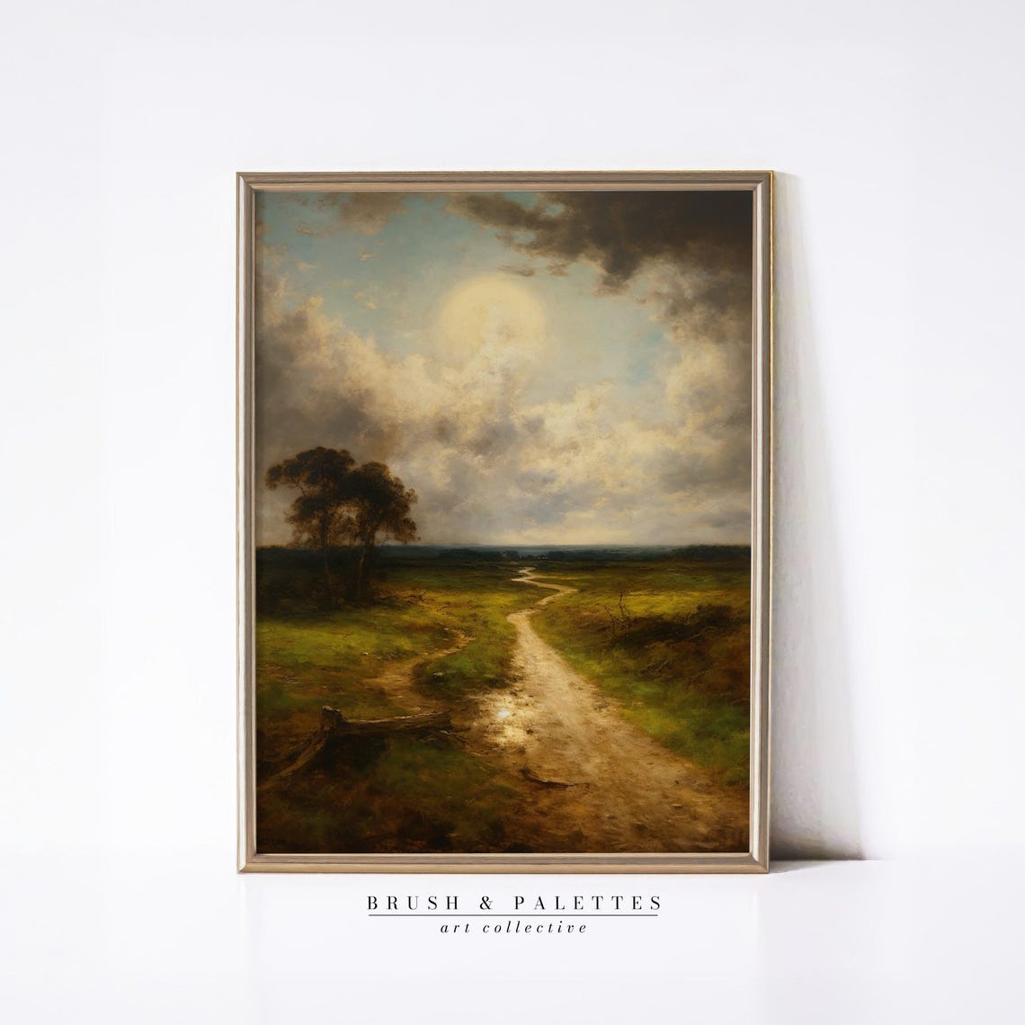 Sunlit Country Road Dramatic Cloudy Sky Pastoral Landscape Poster