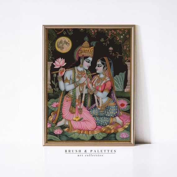 Radha Krishna Painting, Hindu Romantic Art Print