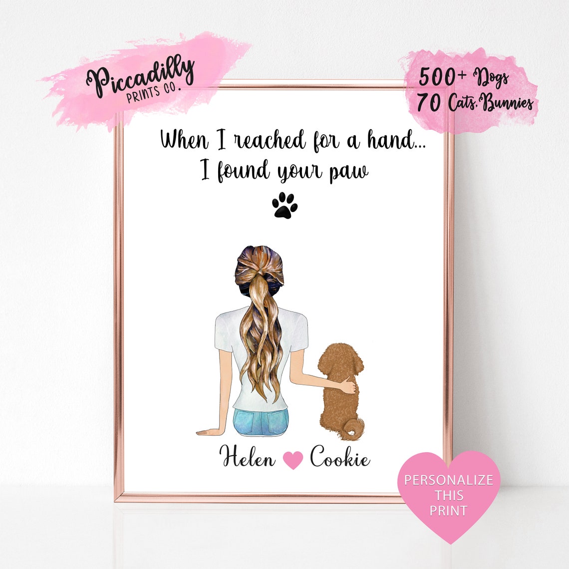 When I Reached For A Hand I Found Your Paw Personalized Dog Mum Poster