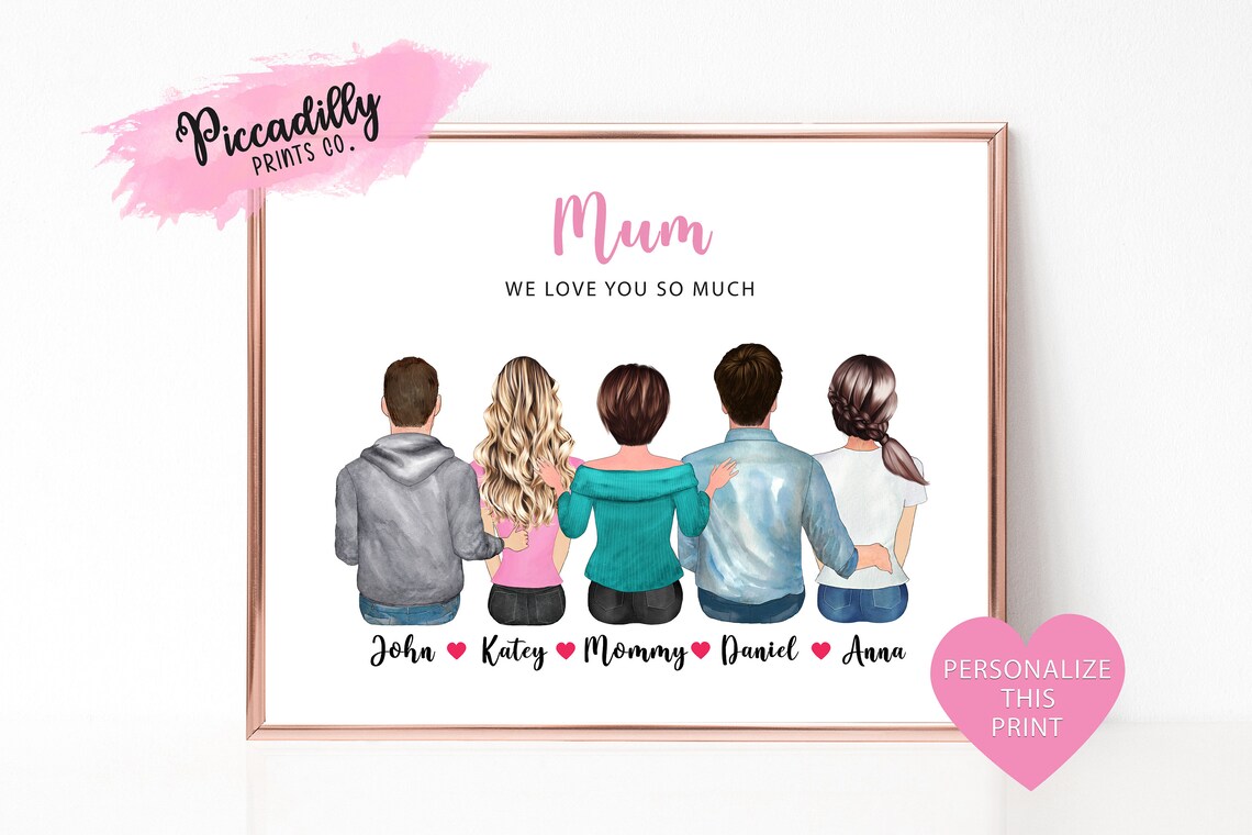 Personalized Mother And Children Portrait Art Print