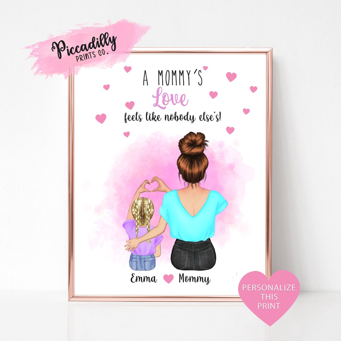 Personalized Mommy Daughter Art Print, Family Gift