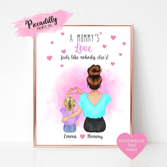 Personalized Mommy Daughter Art Print, Family Gift