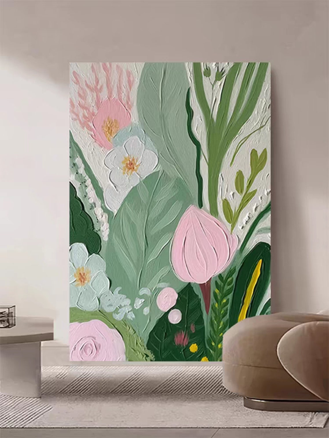 Tropical Green Leaves Pink Bloom Modern Botanical Style Poster - Image 2