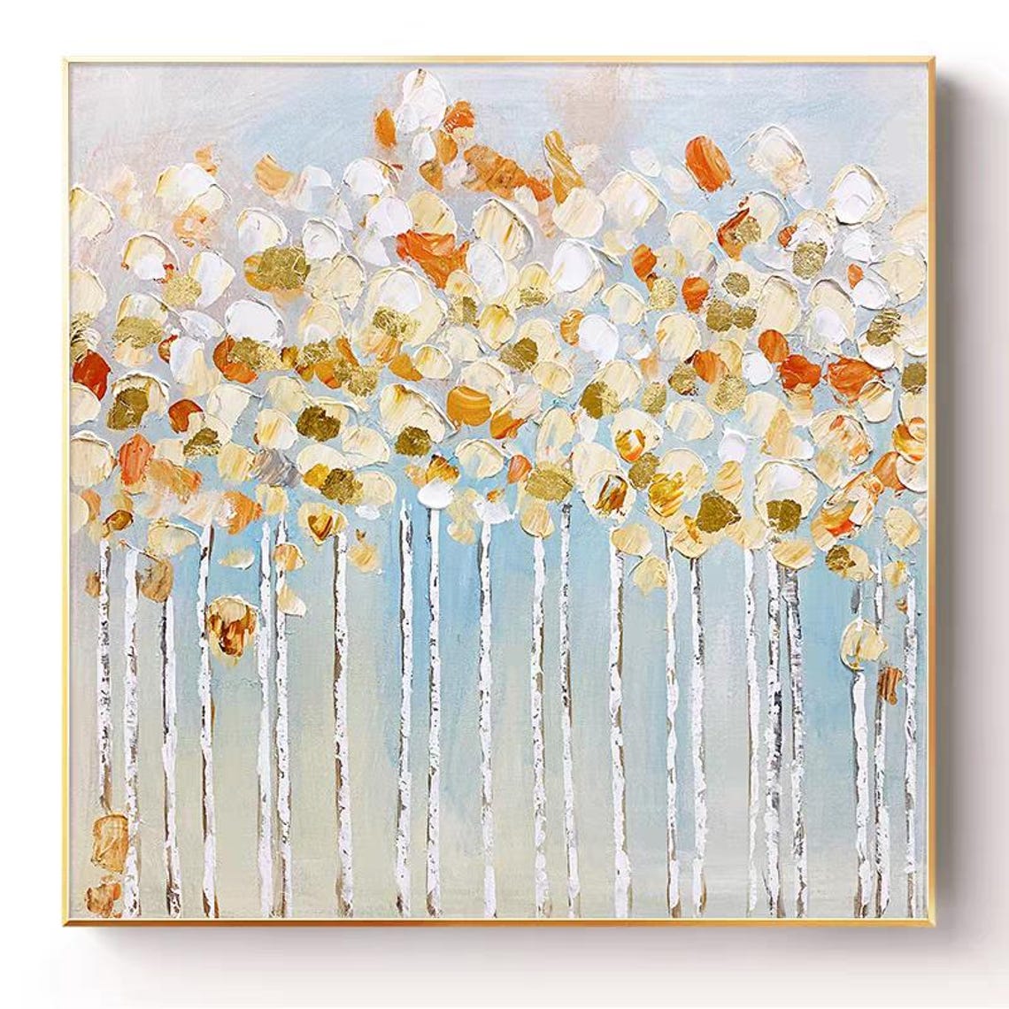 Autumn Birch Trees with Golden Orange Foliage Painting Poster - Image 3