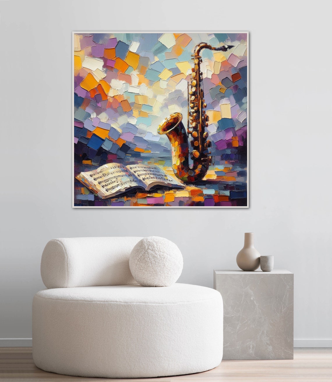 Saxophone With Sheet Music Book Colorful Mosaic Jazz Art Poster - Image 3