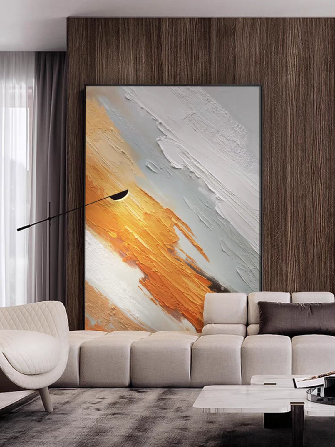 Abstract Orange White Beige Gray Painting Wall Art Large 3d Thick Texture Art Original Hand Painting Gift Painting For Living Room - Image 2