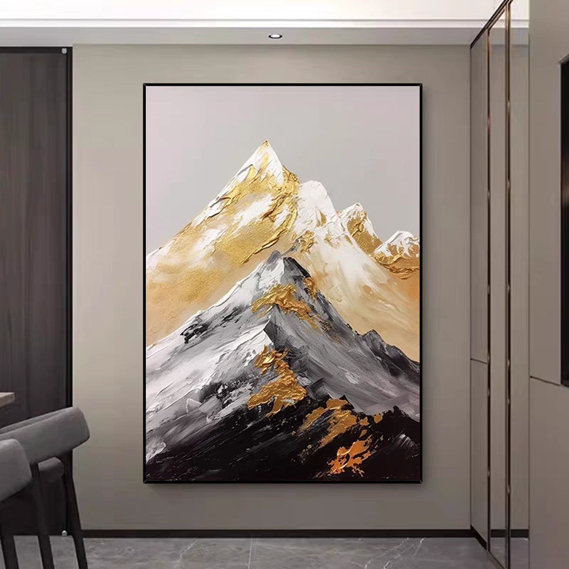 Gold Black And White Mountain Painting Original Hand Painted Wall Art Personalized Art Gift For Living Space Thick Textured Artwork - Image 4