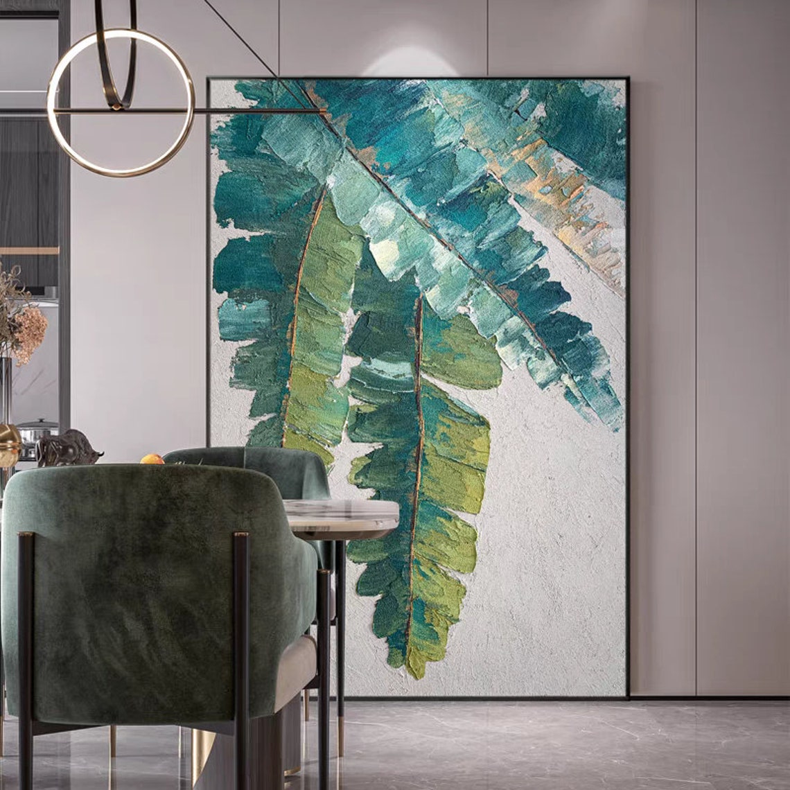 Teal Palm Fronds on White Tropical Botanical Leaf Painting Poster - Image 2