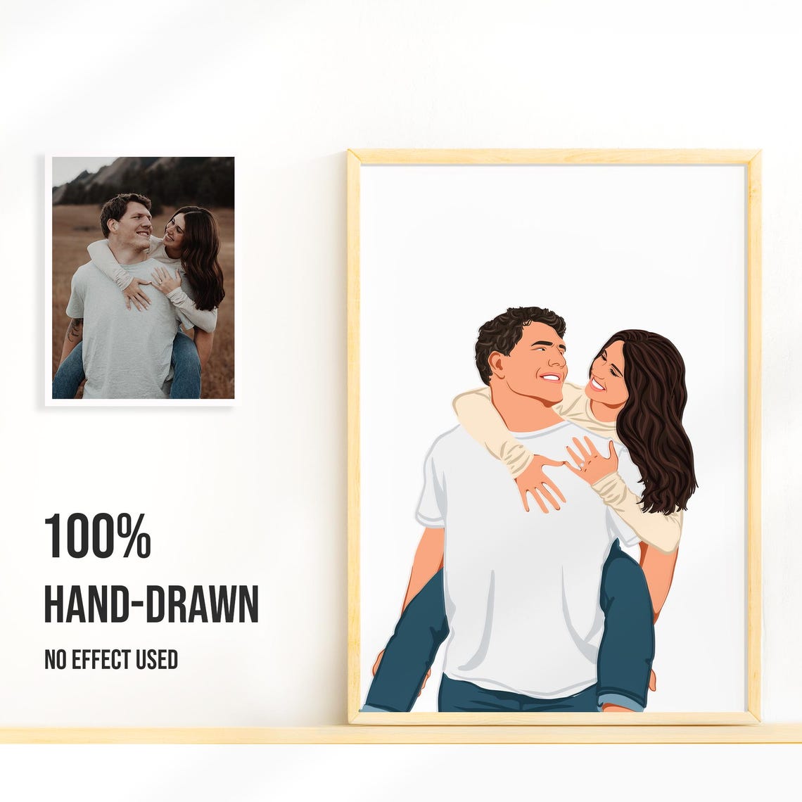 Custom Couple Hug from Behind Faceless Portrait Illustration Poster - Image 2