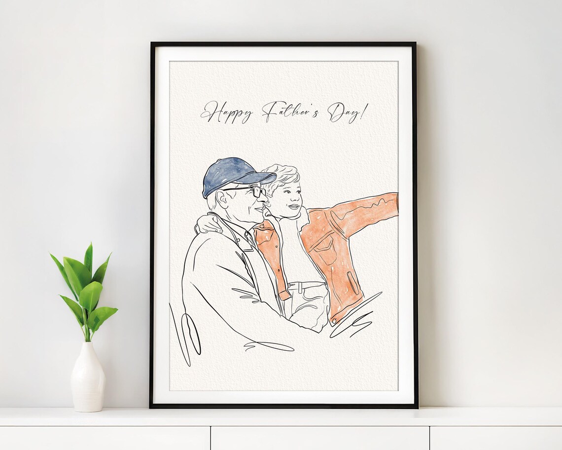 Happy Fathers Day Line Art Portrait Sketch from Photo Poster