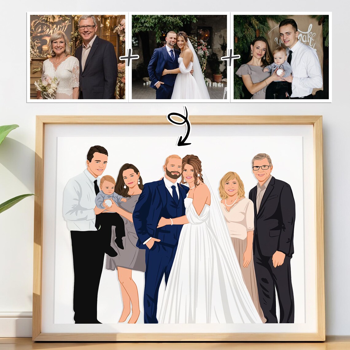 Custom Family Group Hug Portrait with Dog from Photo Art Poster - Image 2