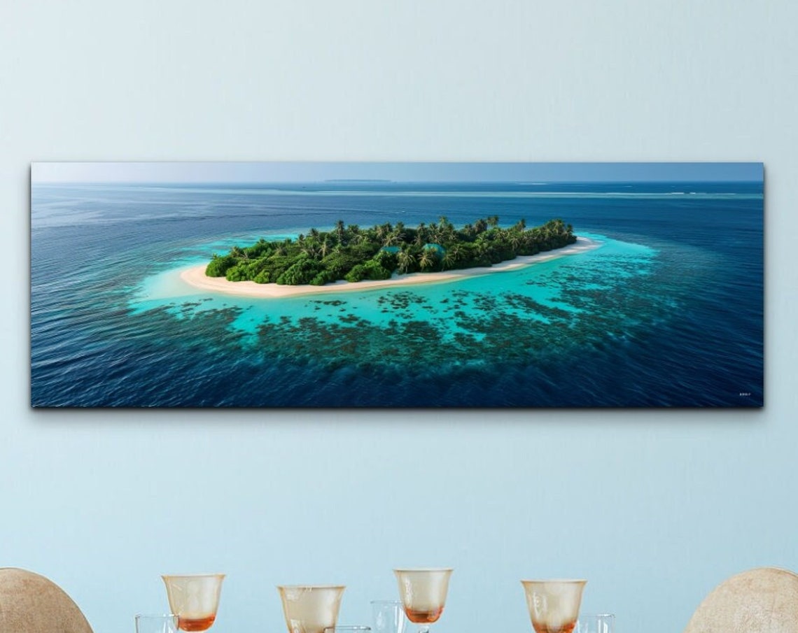 Tropical Island Aerial Turquoise Lagoon Paradise Beach Panoramic Print