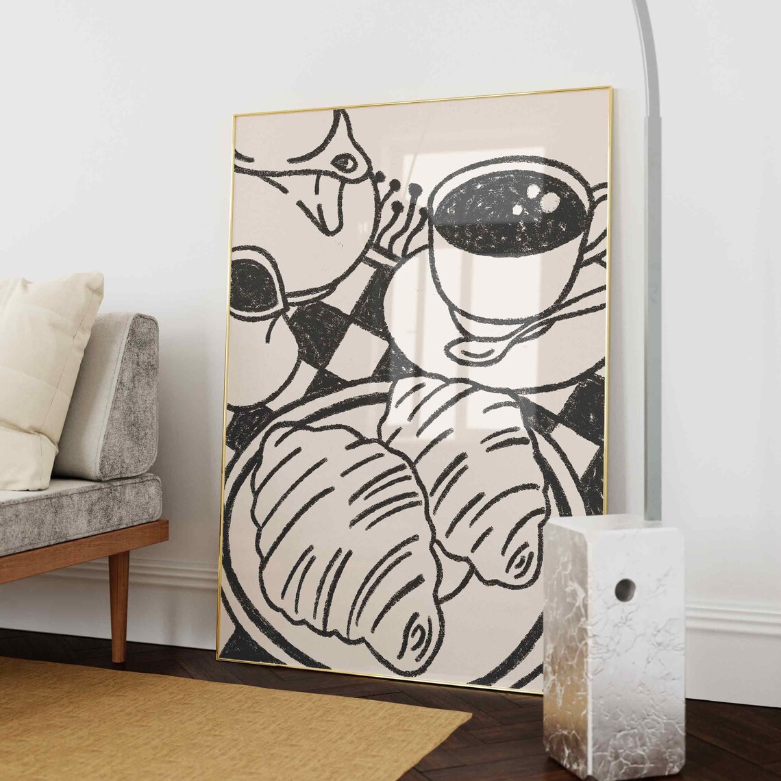 Paris Cafe Croissant Coffee Green Line Art French Kitchen Poster - Image 4
