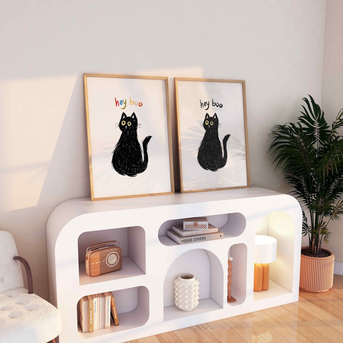 Hey Boo Cute Black Cat Funny Minimal Halloween Quote Wall Art - Image 2