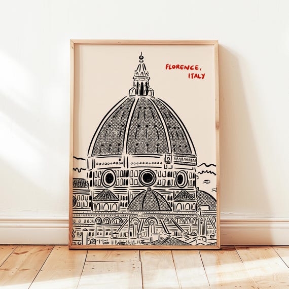 Florence Italy Retro Travel Poster, Vintage Minimalist