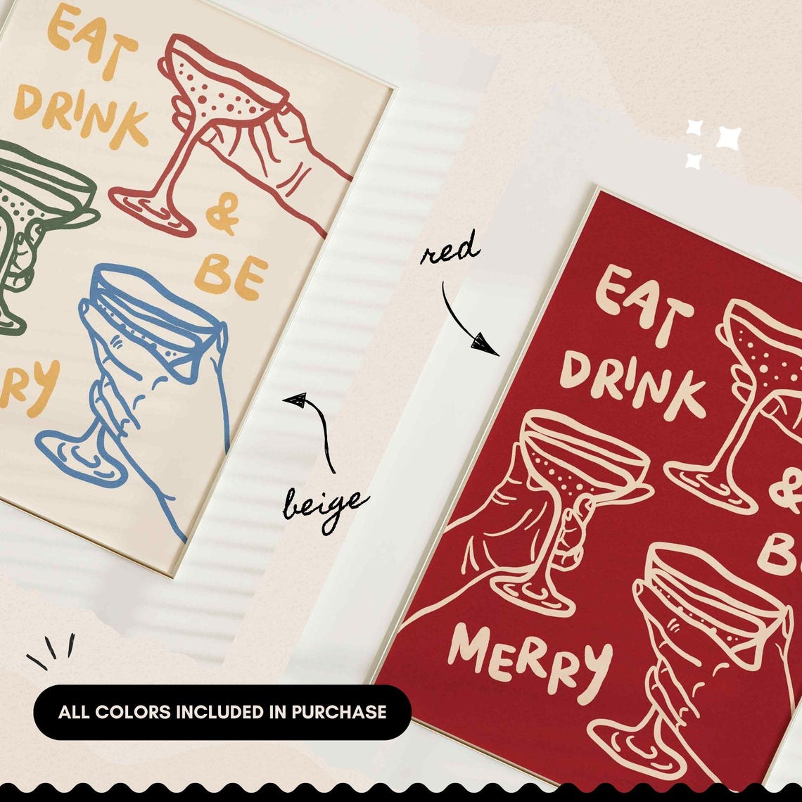 Eat Drink And Be Merry Cocktail Cheers Hand Drawn Christmas Poster - Image 2