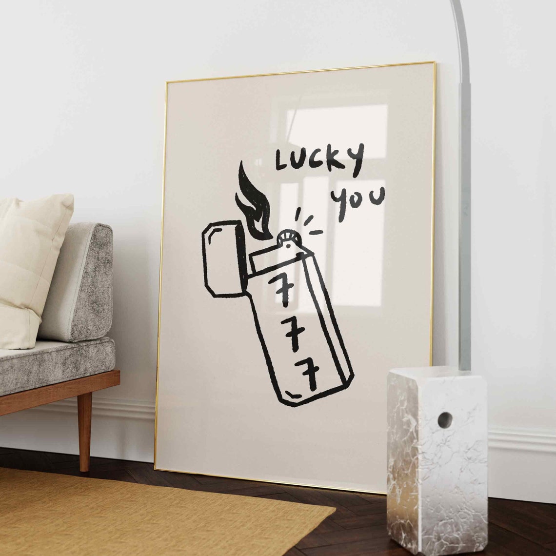 Lucky 777 Lighter Hand Drawn Red Trendy Retro Good Luck Wall Art - Image 3