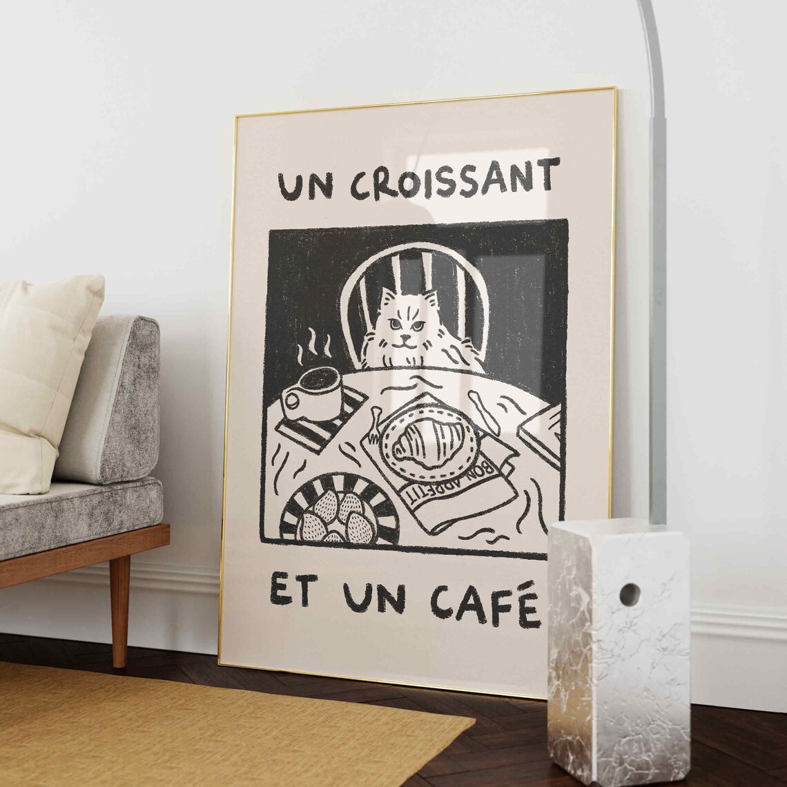 French Cat Coffee Print, Retro Kitchen Art Print - Image 3