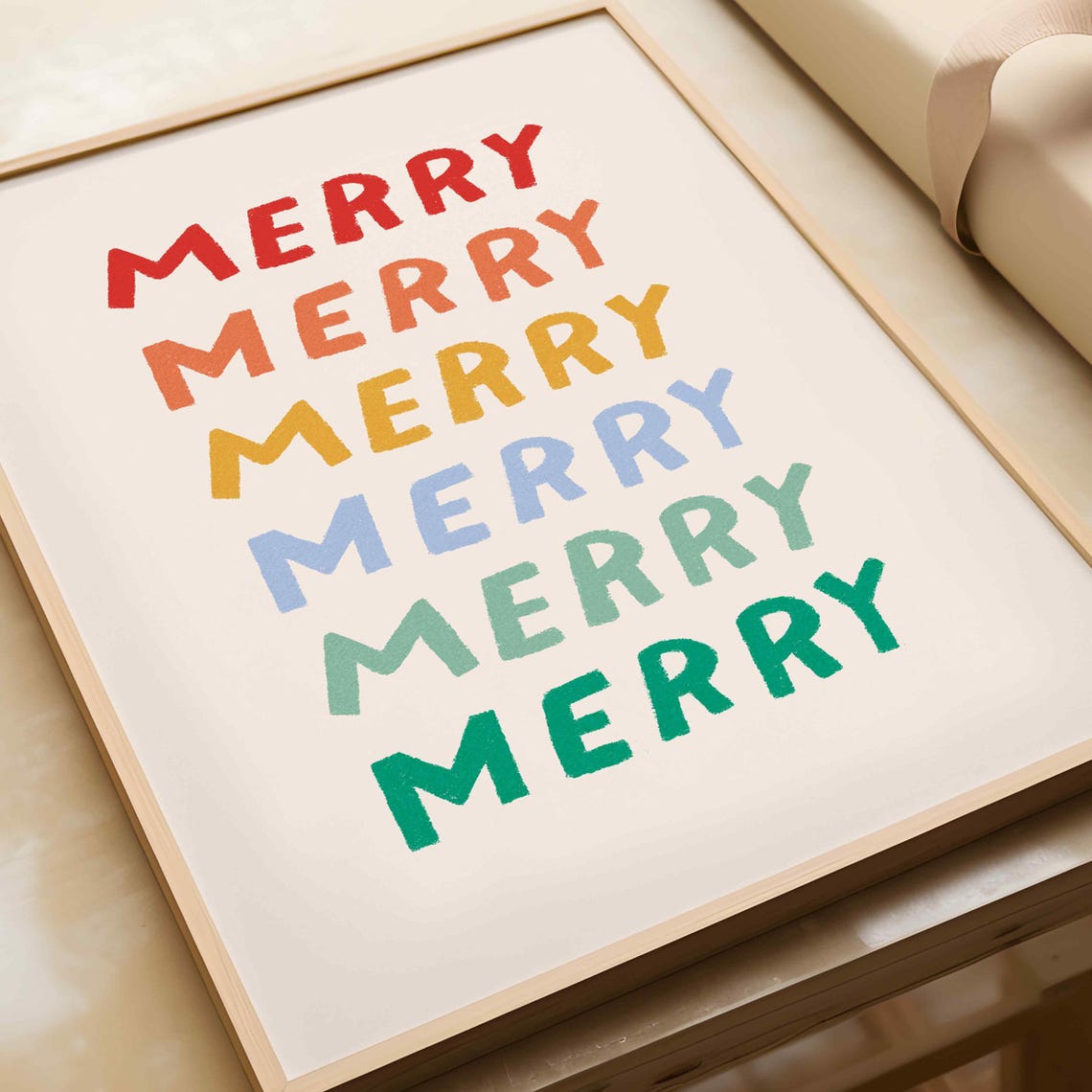Merry Rainbow Stacked Typography Colorful Modern Christmas Poster - Image 3
