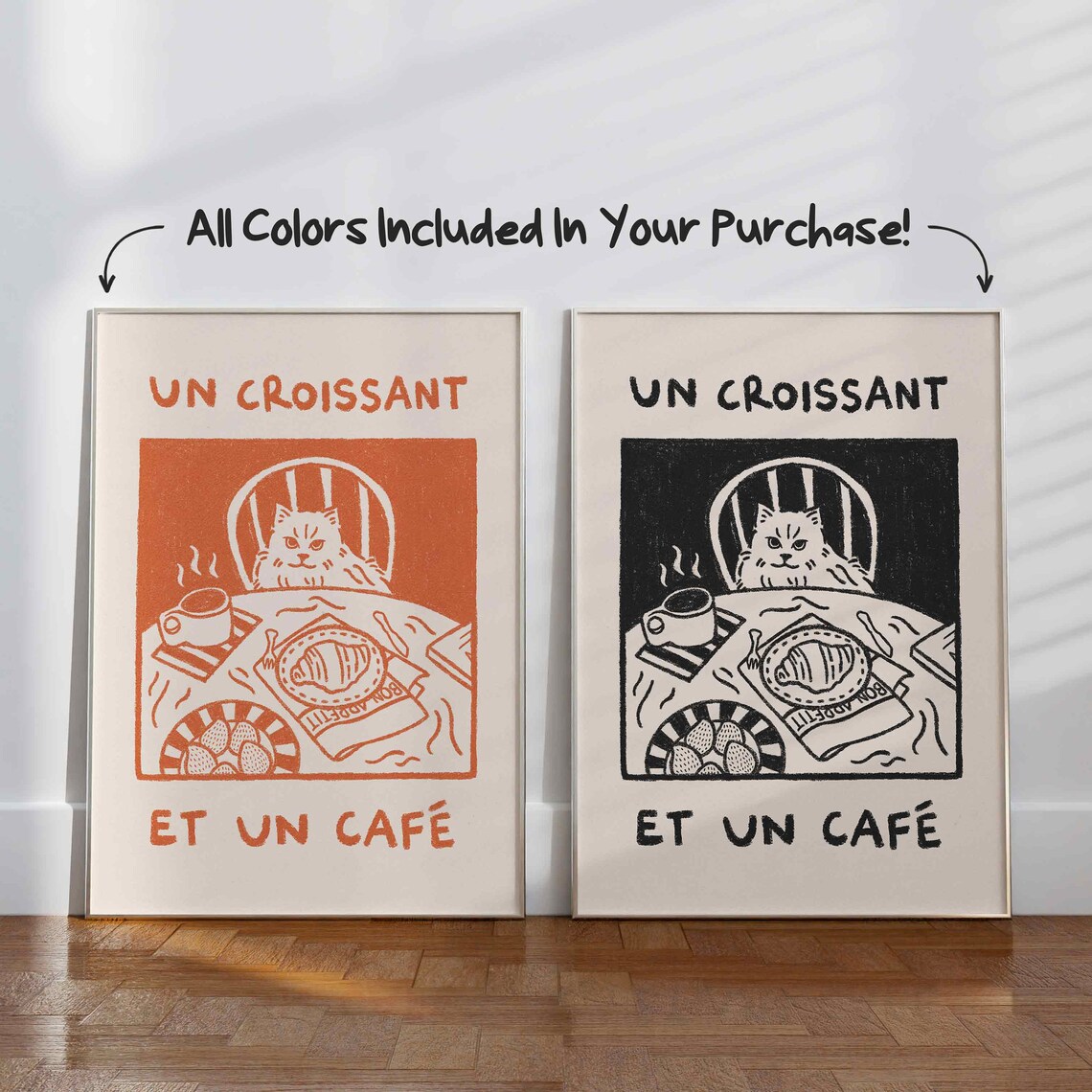 French Cat Coffee Print, Retro Kitchen Art Print - Image 2