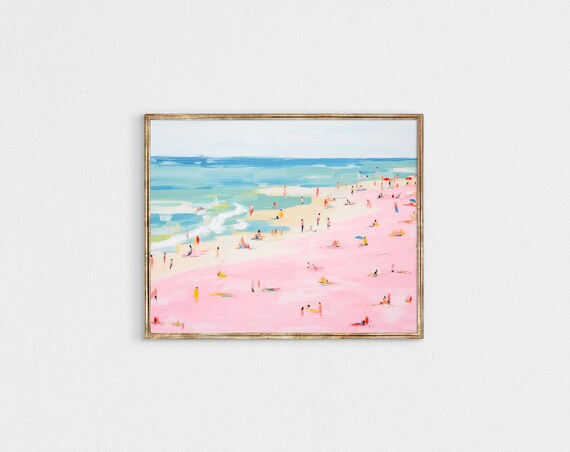 Beachy Wall Art Pink And Blue Beach Print Beachy Room Decor Coastal Cowgirl Print Surf Poster