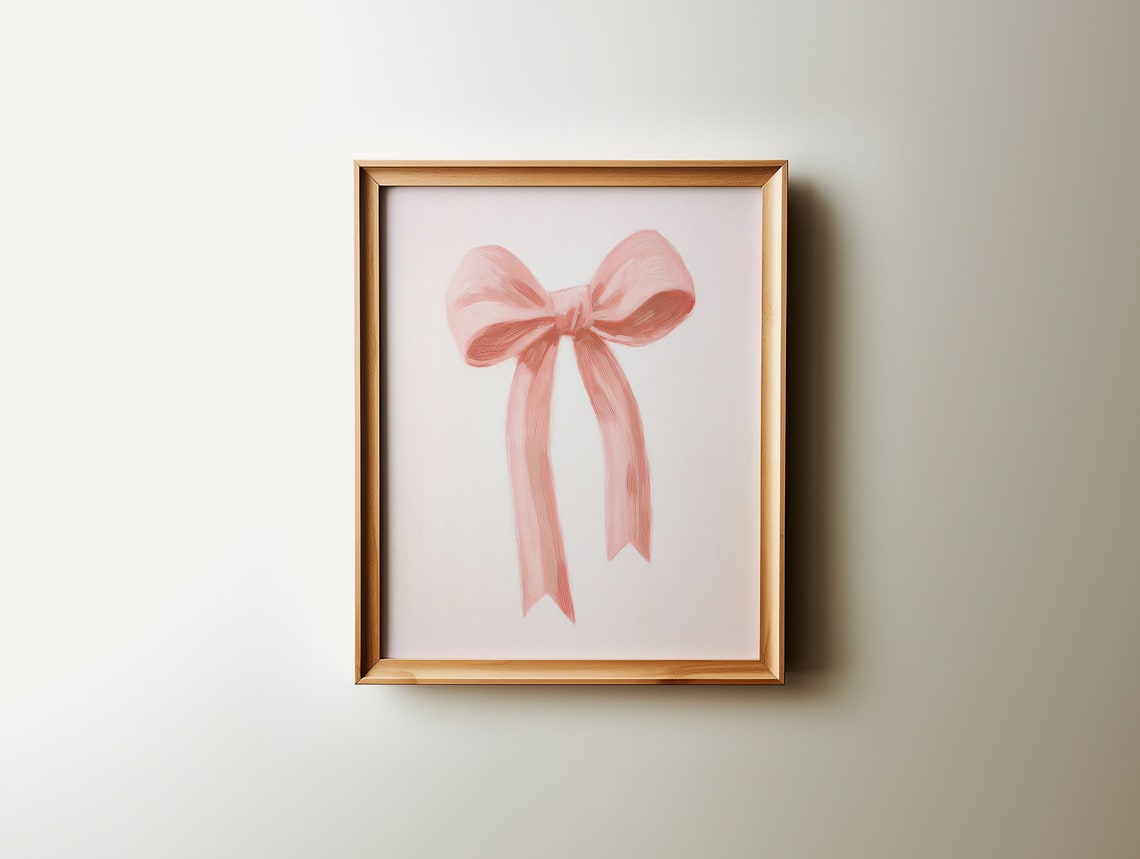 Balletcore Wall Art Pink Bow Painting Room Print Aesthetic Teen Girls Blush Preppy Girly Poster Dorm College Apartment Decor