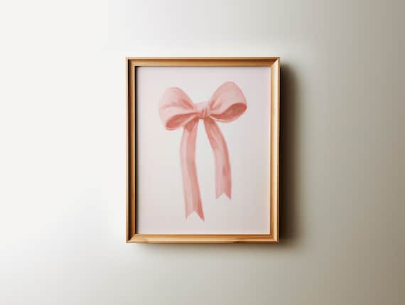 Pink Ribbon Bow Painting Balletcore Aesthetic Coquette Wall Art